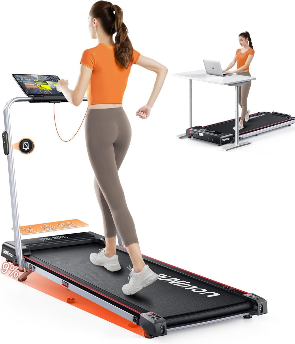 Cinta para caminar: uso bajo escritorio, inclinación ajustable, plegable, control mediante app, 2.5HP, 12KM/H