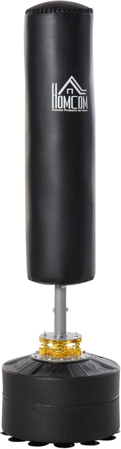 HOMCOM Saco de boxeo - de pie, base rellenable con agua, 170cm, 45 kg, 30 kg, 3 Niveles, negro