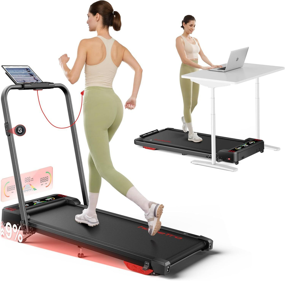 Cinta para caminar - inclinación ajustable, plegable, conexión Bluetooth, 2.5HP, 12 km/h, HOMETRO